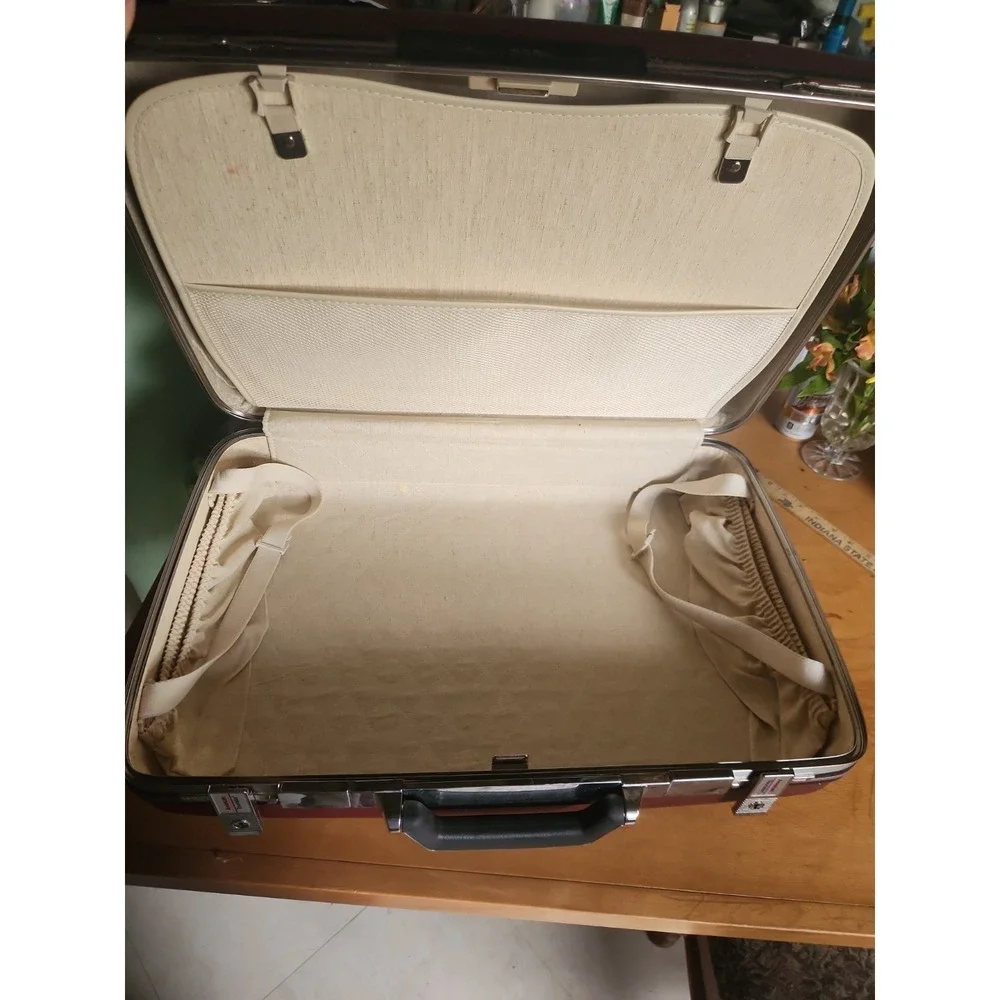 Vtg American Tourister Hard Shell Suitcase Burgundy Combination Lock No Key
